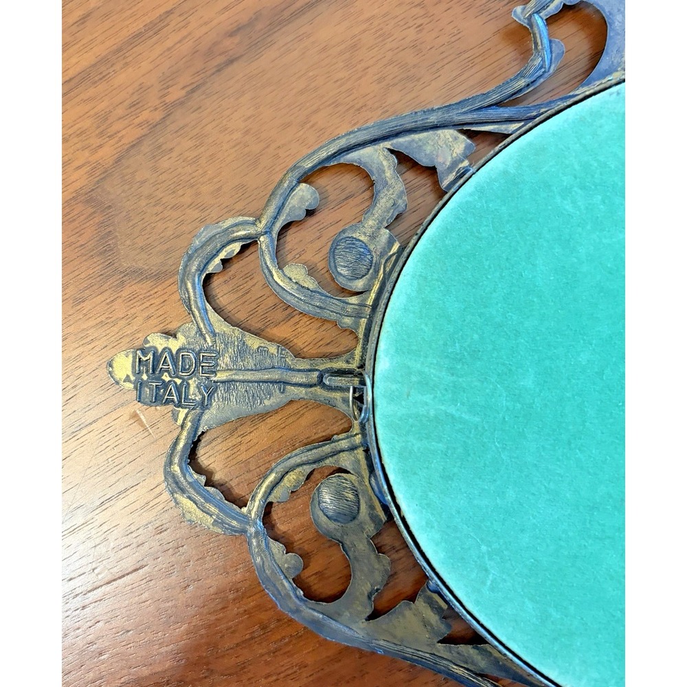 VTG Hollywood Regency Style Oval Wall Mirror Brass Frame Made In Italy 8.5"×6" - Picture 6 of 7
